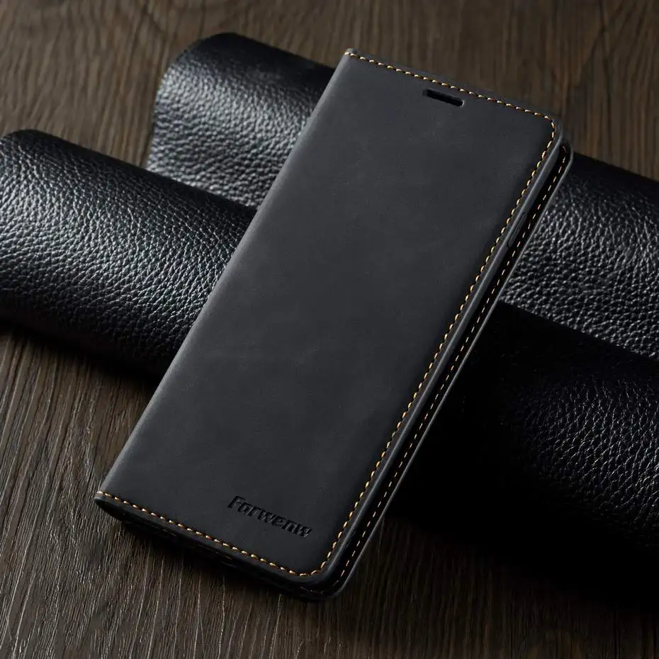 Чехол-бумажник из искусственной кожи для samsung Galaxy S8, S9, S10 Plus, S10e, флип-чехол для samsung A6, A7, A8, Plus, Note 10, Pro, Магнитный чехол - Цвет: Black