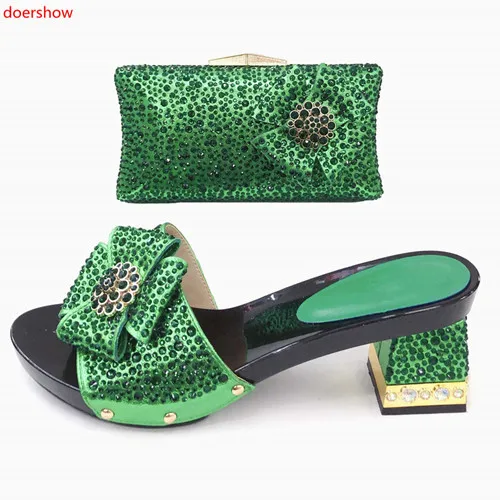 

doershow beautifuldesign African Shoes And Matching Bags green Italian Shoes And Bags Set with sequins For Wedding&party SXS1-13