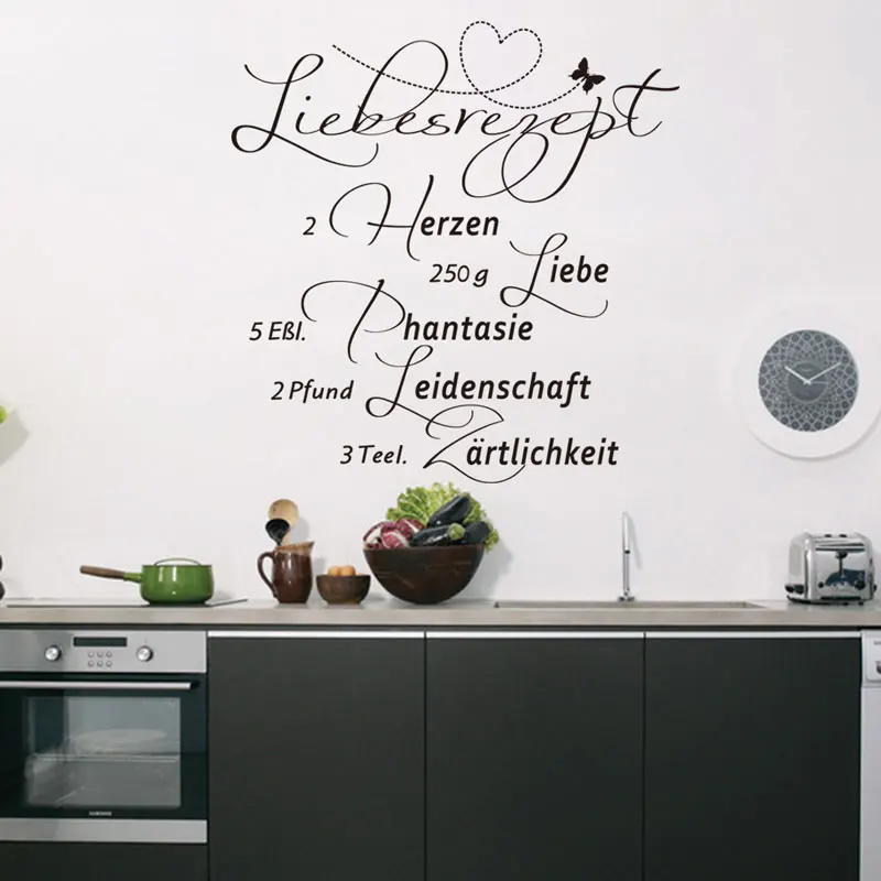 

German Love Recipe Quotes Art Vinyl Wall Stickers Kitchen Decoration zitate wandaufkleber Home Decor Decals Wallpaper H570