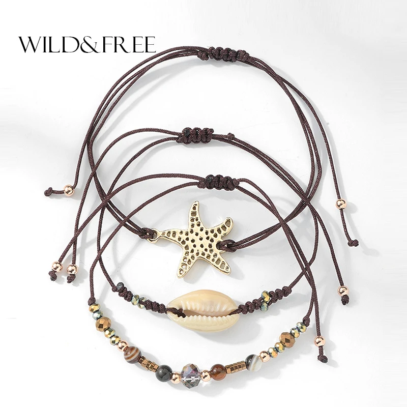 

Wild&Free 2019 Summer New Starfish Bracelets Set FOR Women 3 Layers Shell Charm Bracelets & Bangles Femme Adjustable Jewelry