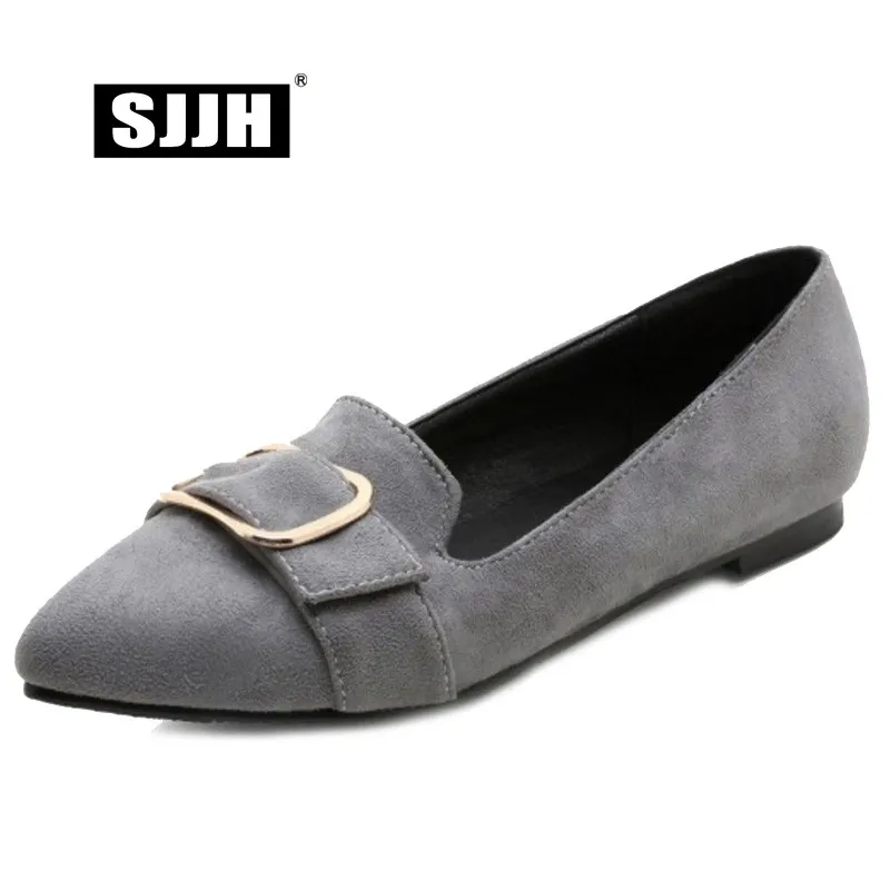 SJJH Women Casual Ballet Flats with Point Toe Flock Slip on Comfort