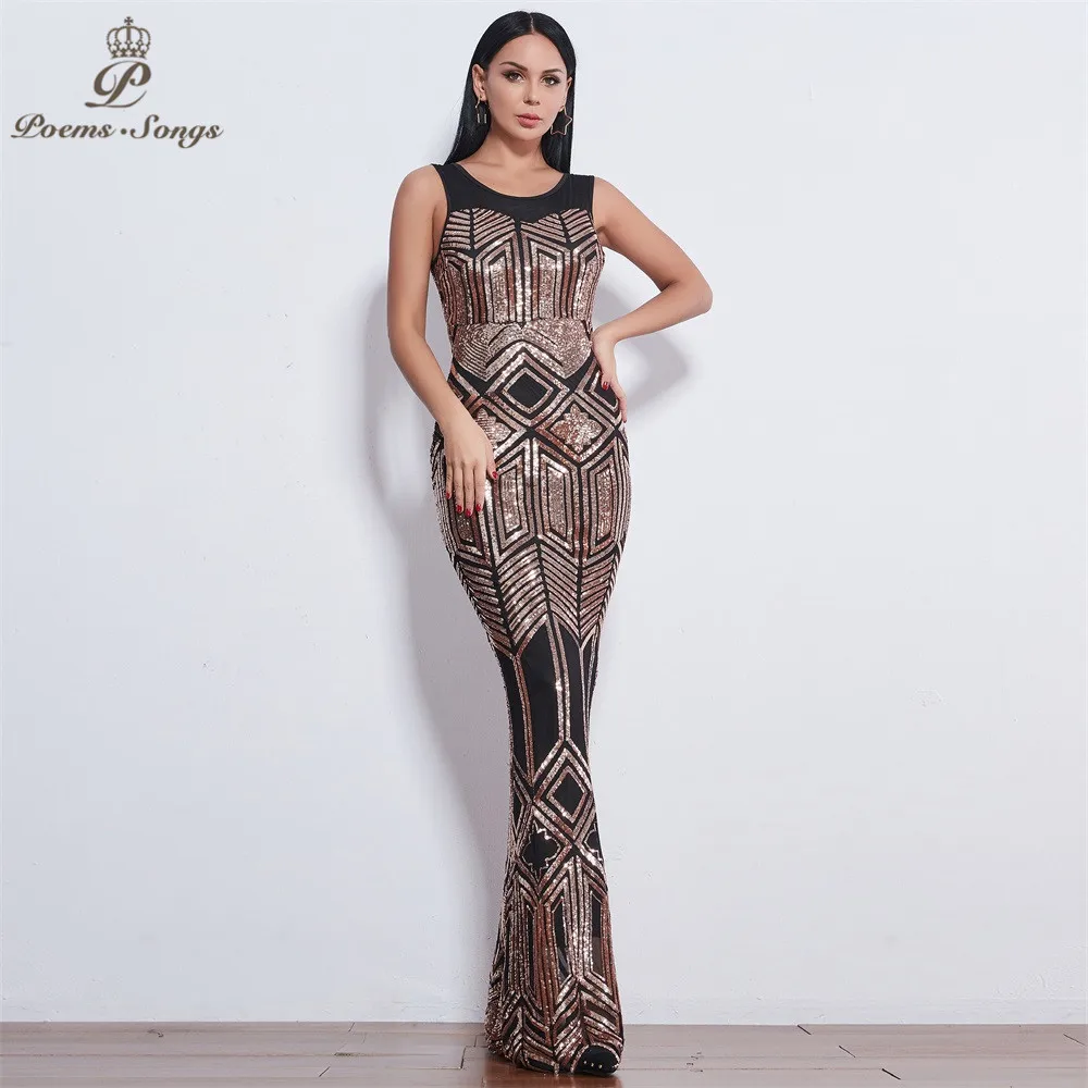 

Poems Songs New sleeveless Evening dresses long vestido de festa Sequin evening gowns vestidos elegante