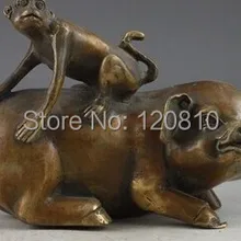 Китайский Медь Винтаж Ручной Молоток Свинья Обезьяна Статуя Коллекции