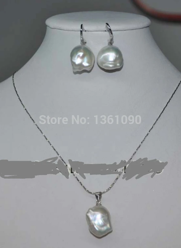 

j0062 14-16mm Baroque pearl set AA++ Natural 925 silver