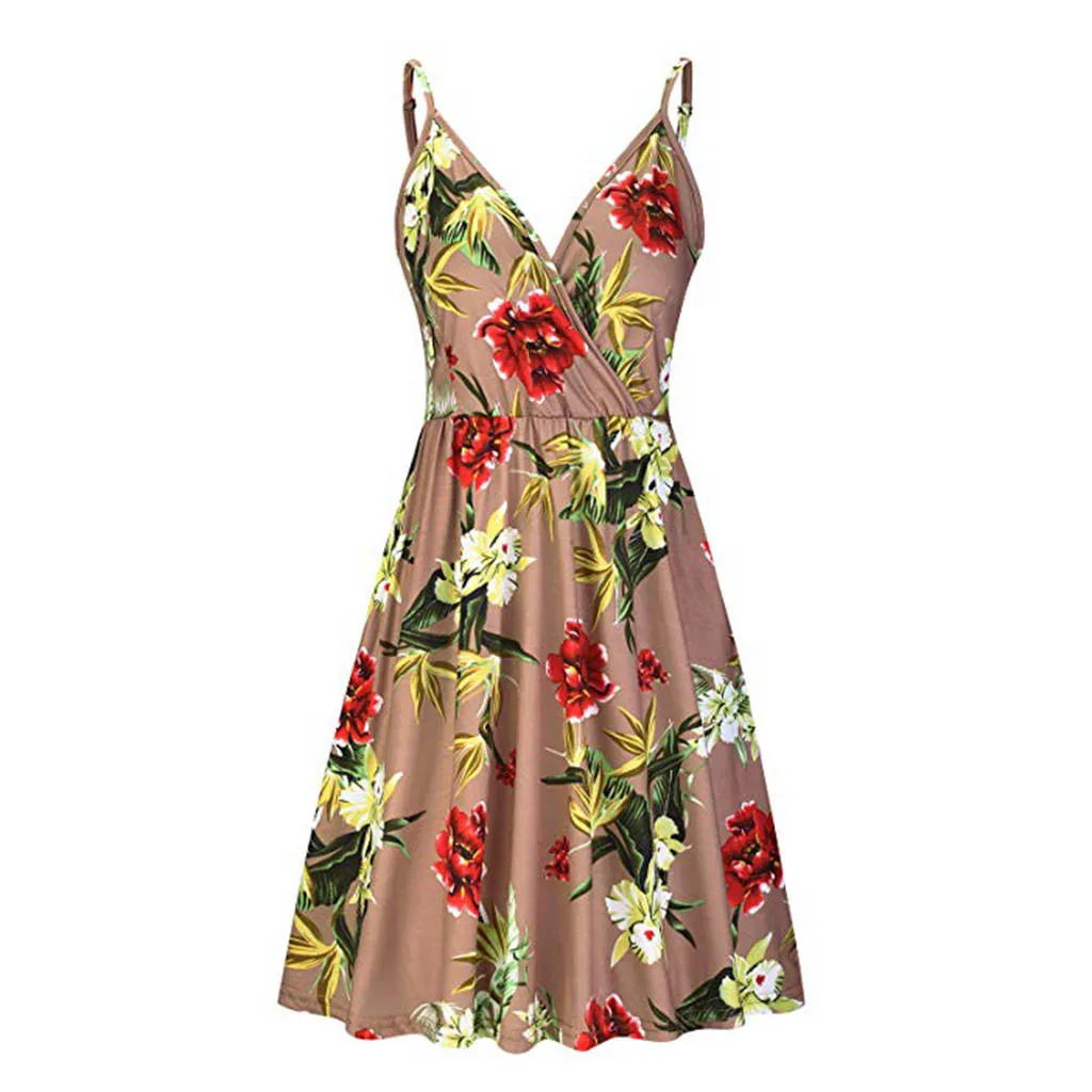 

Summer Chiffon Dress Women's Vintage Printed Sleeveless Strappy Summer Beach Swing Camis Dress vestido 2019 Sexy Dresses Korean