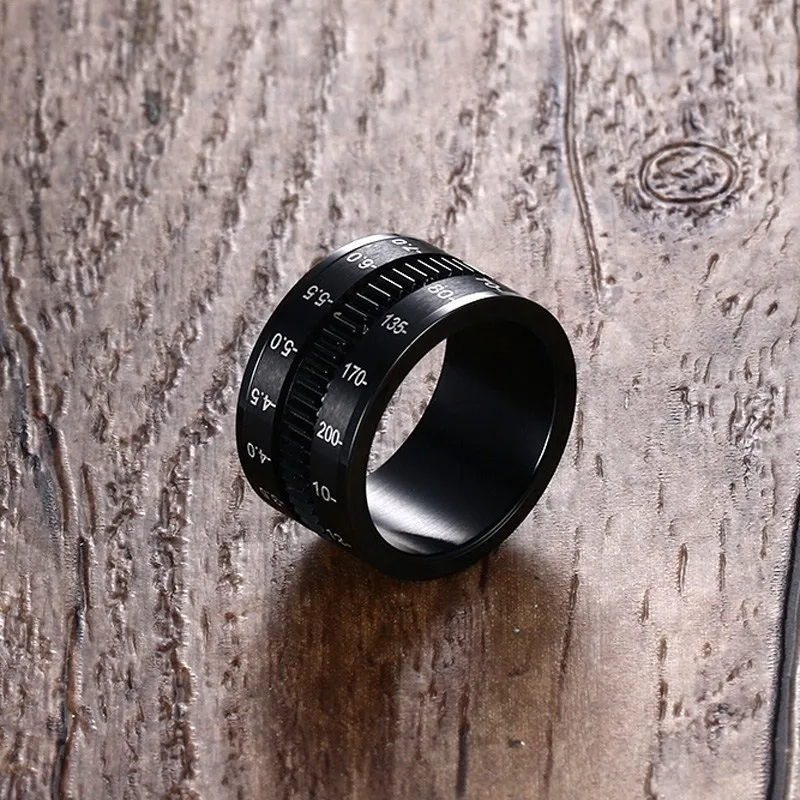 Мужские кольца на палец из черной нержавеющей стали SLR Telephoto Spinner кольцо с