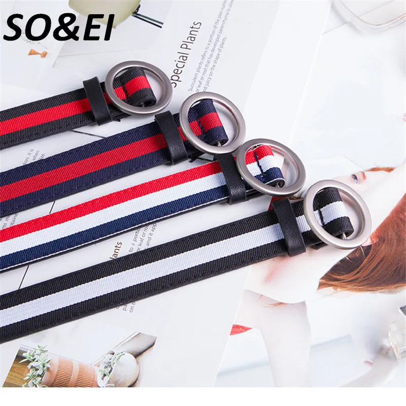 

SOEI Street Party Belts For Women Waist Belt Metal Buckle Ring Leather Strap Casual Fashion Waistband 4 Colors High Quality