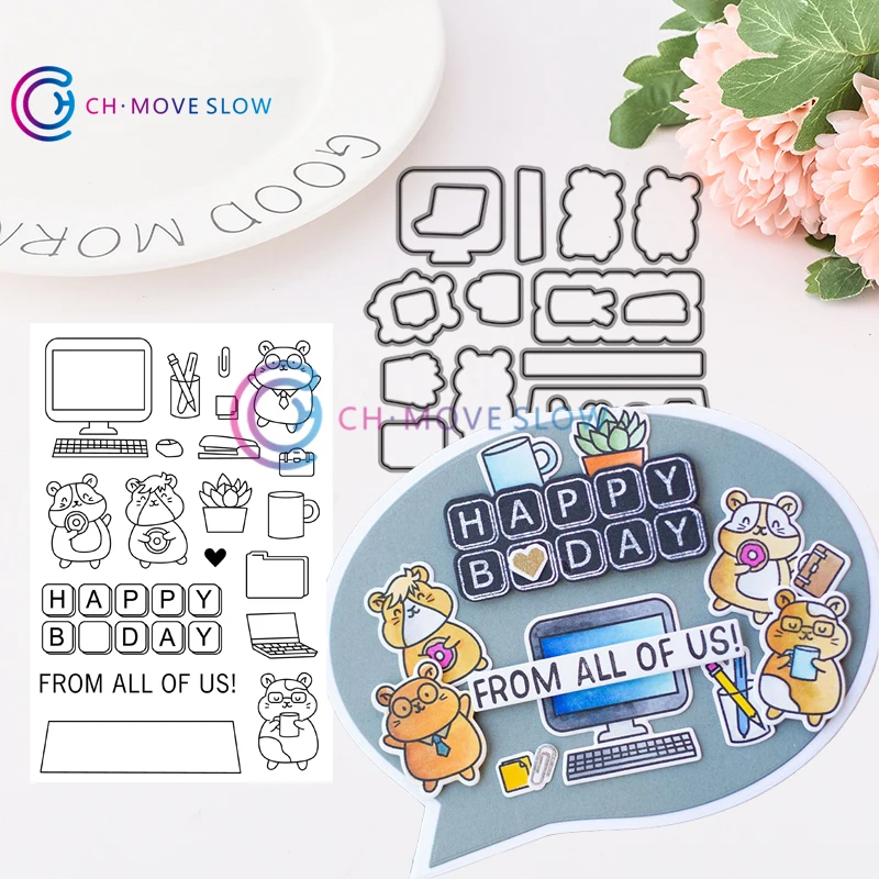 

CH office birthday Metal Cutting Dies and stamps DIY Scrapbooking Card Stencil Paper Craft Handmade Album Handbook Decoration