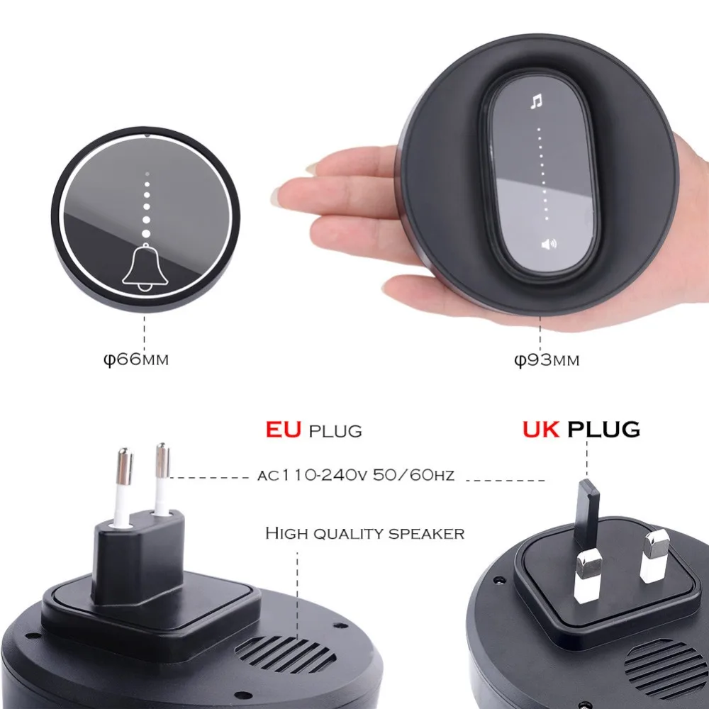 SMATRUL self powered Waterproof Wireless DoorBell night light no battery EU plug home Cordless Door Bell 1 2 button 1 2 Receiver 61