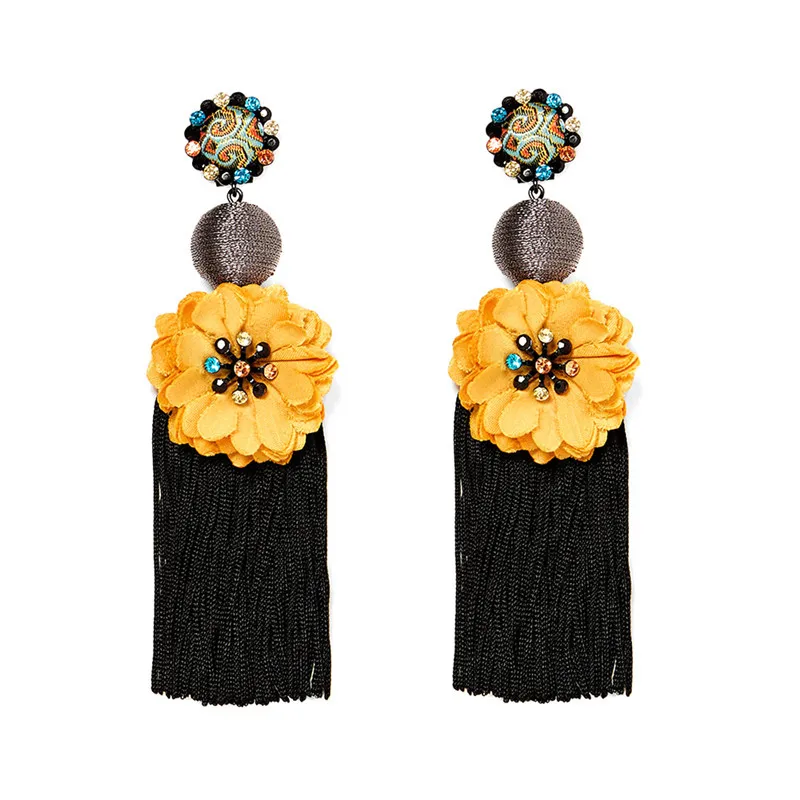 

LUFANG 2019 za Fashion Ethnic Long Tassel Earrings Bohemian Flower Statement Drop Dangle Earrings For Women Accessories