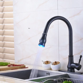 

Pull Out Oil Rubbed Bronze Kitchen Faucet Swivel LED Faucet W/ Cover Mixer Tap