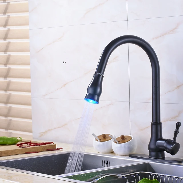 Cheap Pull Out Oil Rubbed Bronze Kitchen Faucet Swivel LED Faucet W/ Cover Mixer Tap Cheap Pull Out Oil Rubbed Bronze Kitchen Faucet Swivel LED Faucet W/ Cover Mixer Tap