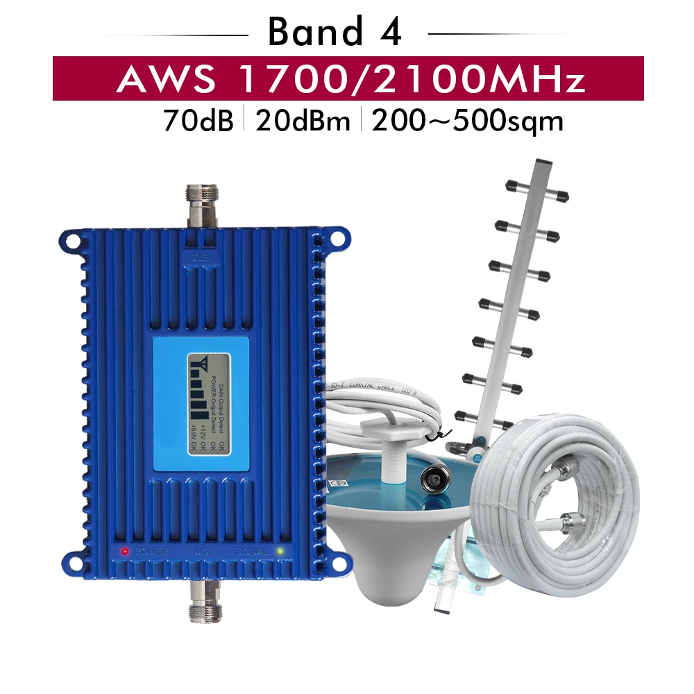 

70dB Gain 20dBm 4G AWS 1700/2100mhz Cell Phone Signal Repeater LTE Band 4 AWS 1700/2100 Cellular Mobile Signal Booster Full Set