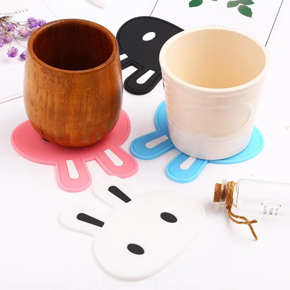 

Silicone Dining Table Placemat Coaster Cartoon Rabbit Tea Coaster Cup Holder Mat Coffee Drinks Silicone Decor Pad