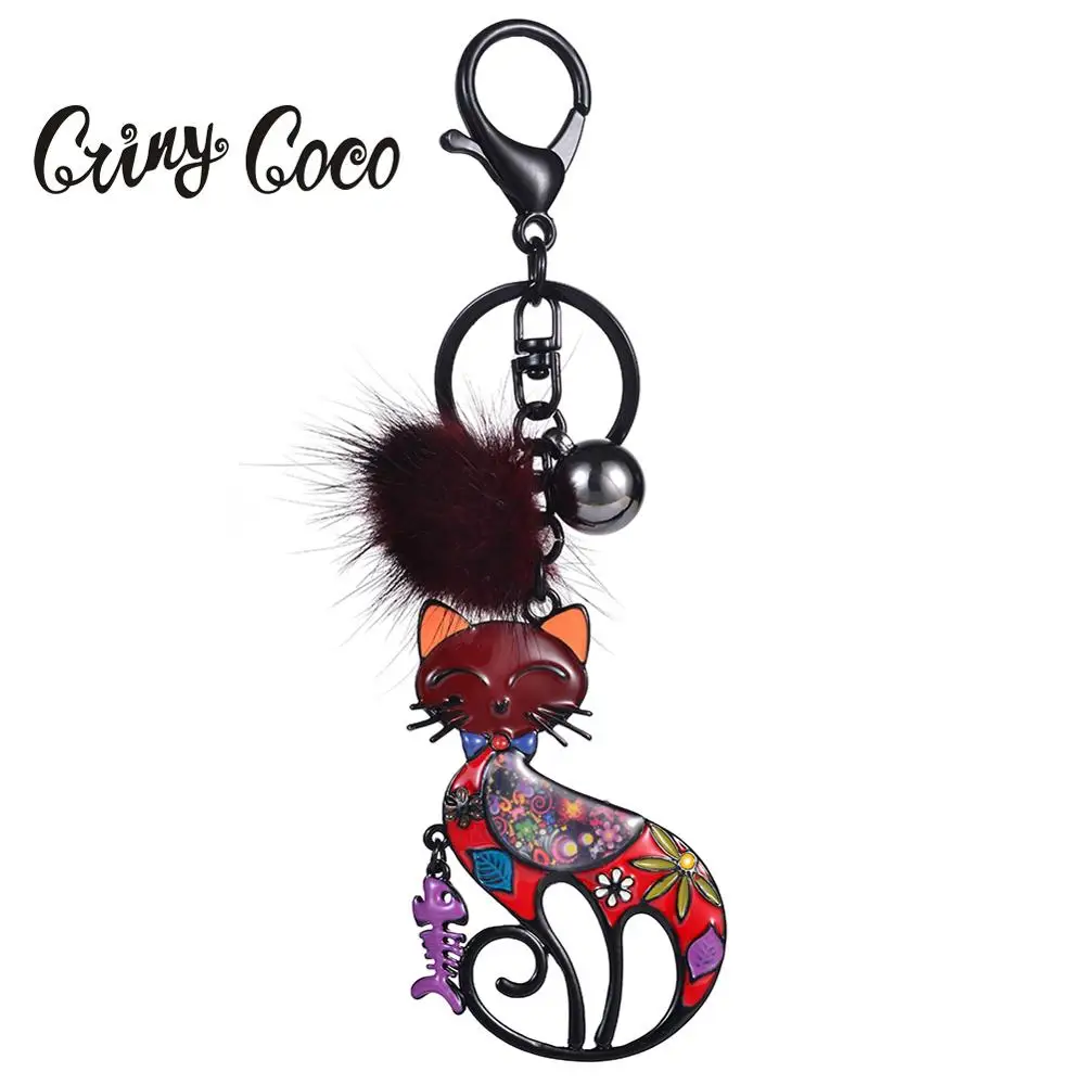 

Cring Coco Charms Pompon Cat Key Chain Rings for Women Girls Men Popular Trinkets Fish Bone Bags Car Pendants Keychain Keyrings