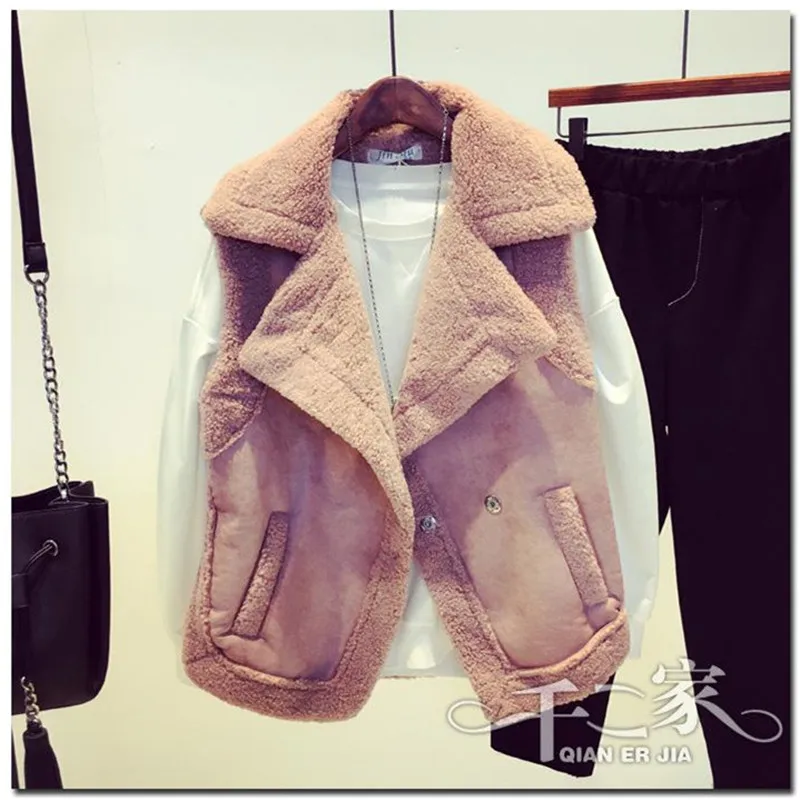 Thick Biker Jacket Vest Women Autumn Winter Sleeveless Lamb Fur Jacket Waistcoat Women Casual Faux Fur Coat Female Vest NS723