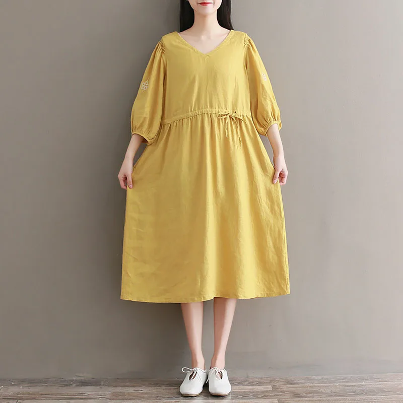 

High Quality V-neck Linen Maternity Dress For Pregnant Women Clothes Lady Dress Pregnancy Clothing Gravidas Vestidos Plus Size