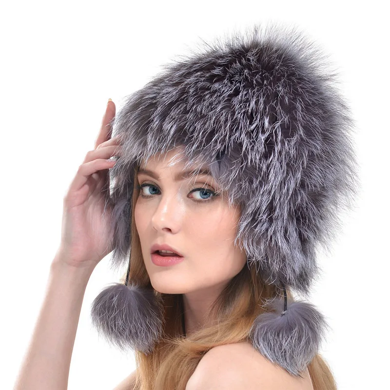 

Winter New Real Fur Beanies Casquette 2019 Women Silver Fox Fur Hat Beauty Girls Outdoors Warm Fox Fur Caps LH326