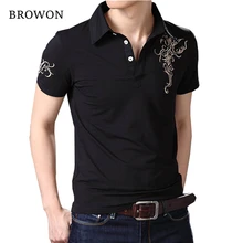 Европейский стиль Летняя Повседневная хлопковая Футболка мужская Роскошная рубашка с воротником размера плюс вышитая Футболка с драконом для мужчин 5XL