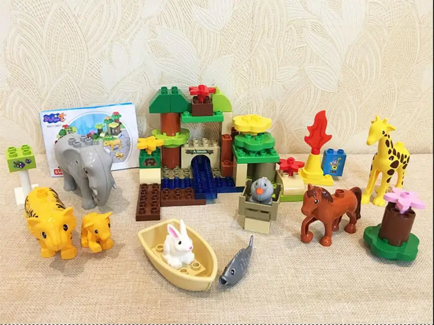 GOROCK 51 шт. большой размер строительные блоки зоопарк забавные животные слон жираф большие кирпичи Семья Детские игрушки совместим с Duplo