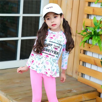 

2019 Girls Full body Floral swimsuit two-pieces Anti-UV swimwear kids long sleeve summer beachwear children's bathing suit