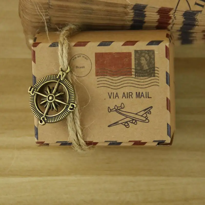 

Free Shipping 100pcs/pack Retro Postal Paper Wedding Candy Boxes with Hemp Rope Brown Paper Square Favor Candy Boxes Supplies