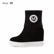 Женские ботильоны сезона осень-зима на танкетке. увеличивающие рост короткие женские сапоги высокого качества большой размер 34-40 41 42 43