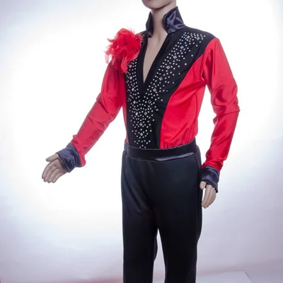 Мальчика латина Румба/ча-ча/Танго Одежда для танцев(рубашка+ Штаны) Размеры 120-170 см для маленьких мальчиков Одежда для танцев бальный танец одежда - Цвет: Красный