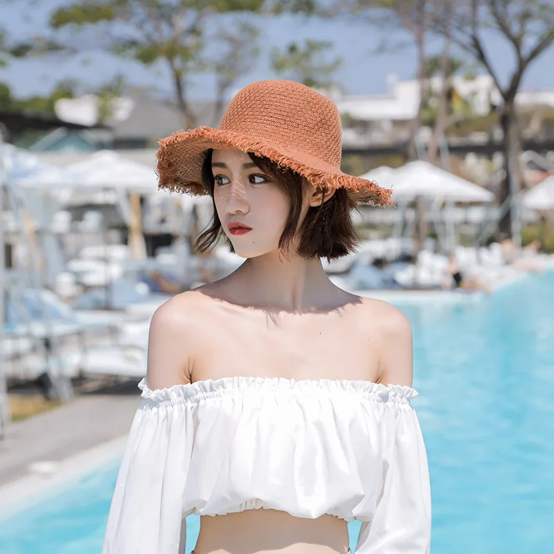 Новая мода пляжная шляпа от солнца Sunhat Новый 2019 однотонные кисточки летняя соломенная шляпа Корейский Для женщин версии прилив