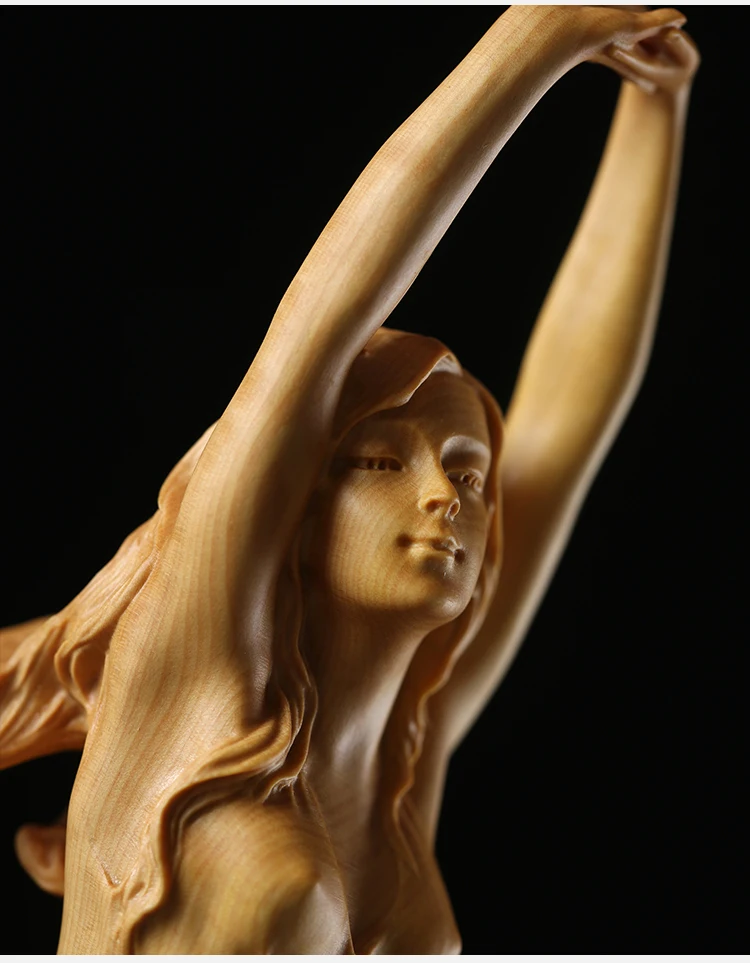 23 см Деревянный Китайский стиль HD Красота женская статуя скульптура Обнаженная искусство домашнее животное ручной Самшит фея, миниатюрная художественная Декорация