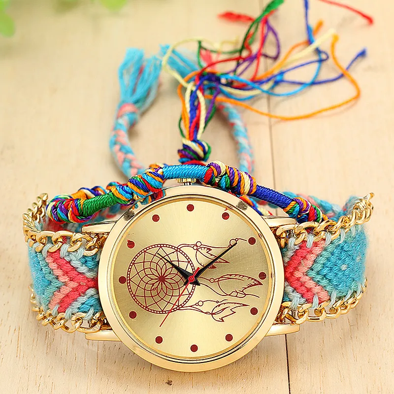 Vansvar Vintage Женщины Родной Ручной Кварцевые Часы Трикотажные Ловец Снов Дружбы Relojes