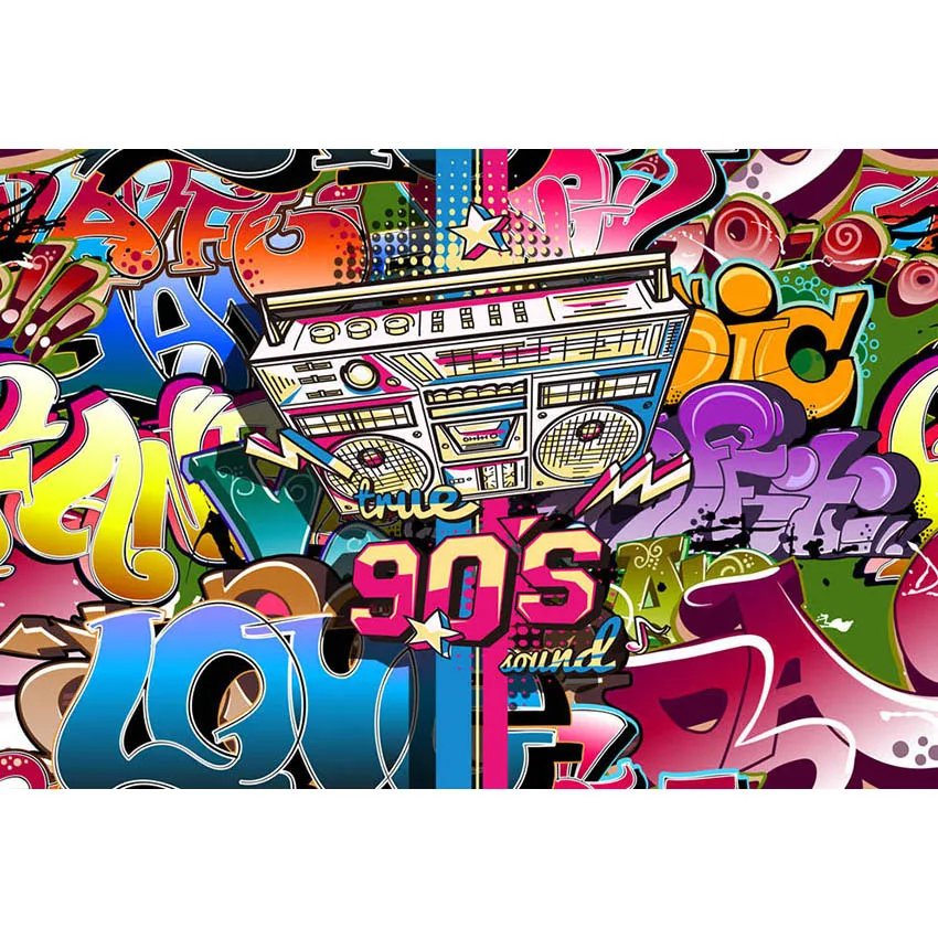 

Custom Vinyl Photography Background 90's Party Retro Graffiti Brick Wall Children Fotografia Backgrounds for Photo Studio G-427