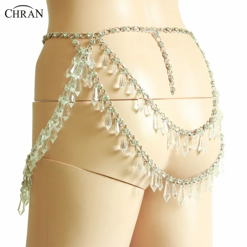 Chran Silver Chain Mini Skirt Festival Jewelry Burning Man Sequin Body Chain Dance Accessories Boho