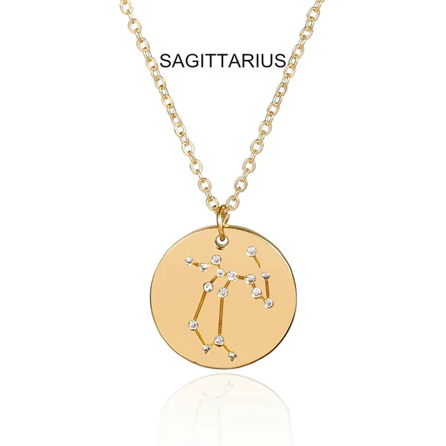 Ingemark 12 Zodiac Constellations Pendant Choker Necklace Birthday Gift Personalized Crystal Leo Libra Women Long Chain Necklace - Окраска металла: Sagittarius Golden