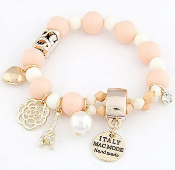 

2019New Arrival Fashion Wrap Cuff Charms Crystal simulated Pearl Beads Hearts Elastic Force Bracelet For Women Jewelry Wholesale