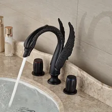 Modern Double Handle Brass Bathroom Hot Cold Basin Faucet Deck Mount Swan Mixer Taps