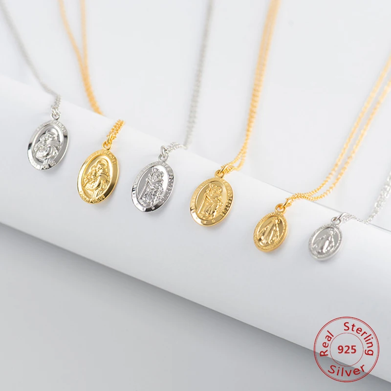 

Gold Color Round Coin Necklaces & Pendants For Women 925 Sterling Silver Simple Portrait Dollar Charm Necklace Dainty Gifts