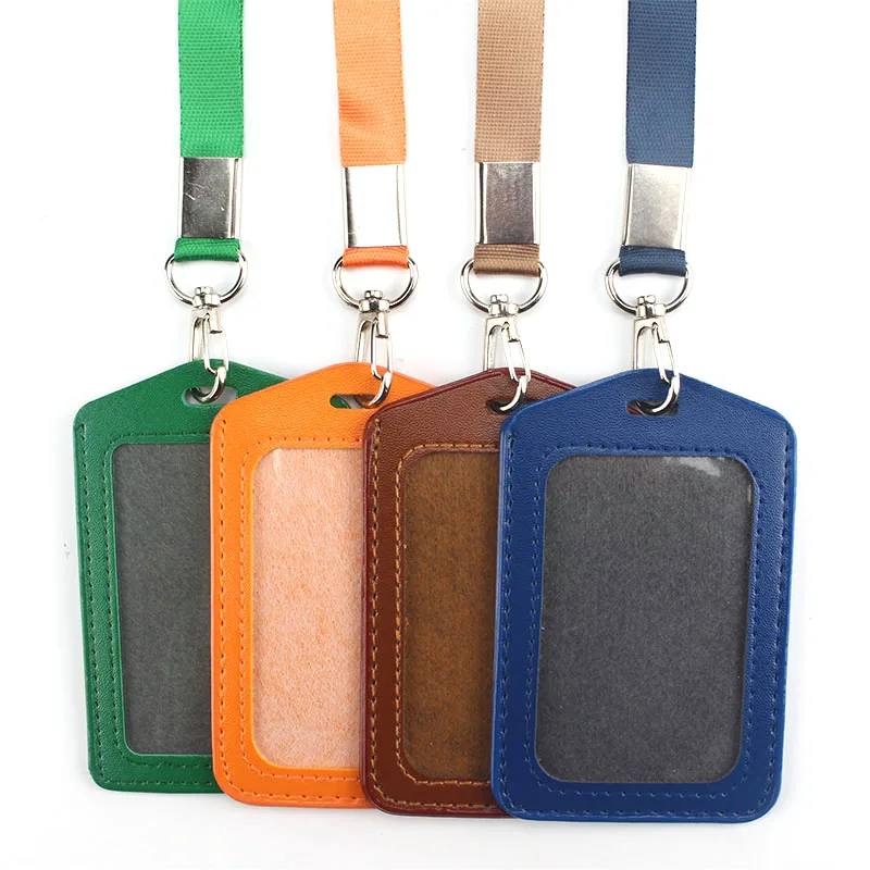 10pcs Neck Strap Lanyard Sling ID Badge Holders PU Name Card Case