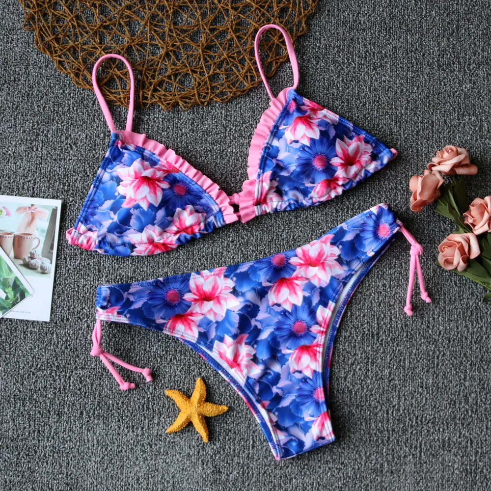 2019 Hot Retro Sexy Women Swimsuit Ruffled Micro Bikini Set Bathing Suits With Halter Strap Swimwear Brazilian bottom Biquinis