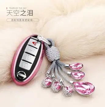 

2019 Soft TPU Car Key Case Auto Key Protection Cover For Nissan Infiniti QX50 Q50L Tears of the Sky Artificial Crystal Pendant