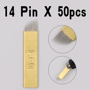 

50pcs PCD 14 Pin Permanent Makeup Eyebrow Tatoo Blade Microblading Needles For 3D Embroidery Manual Tattoo Pen Machine