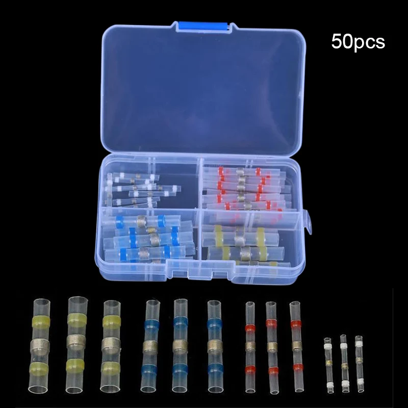 

50Pcs Solder Sleeveheat shrink connectors kit Wire Splice Connector Waterproof Tools Kit with Box WWO66