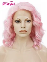 Imstyle Deep Wave Pink Color 14″ Heat resistant Synthetic lace front bob wig for Drag queen women