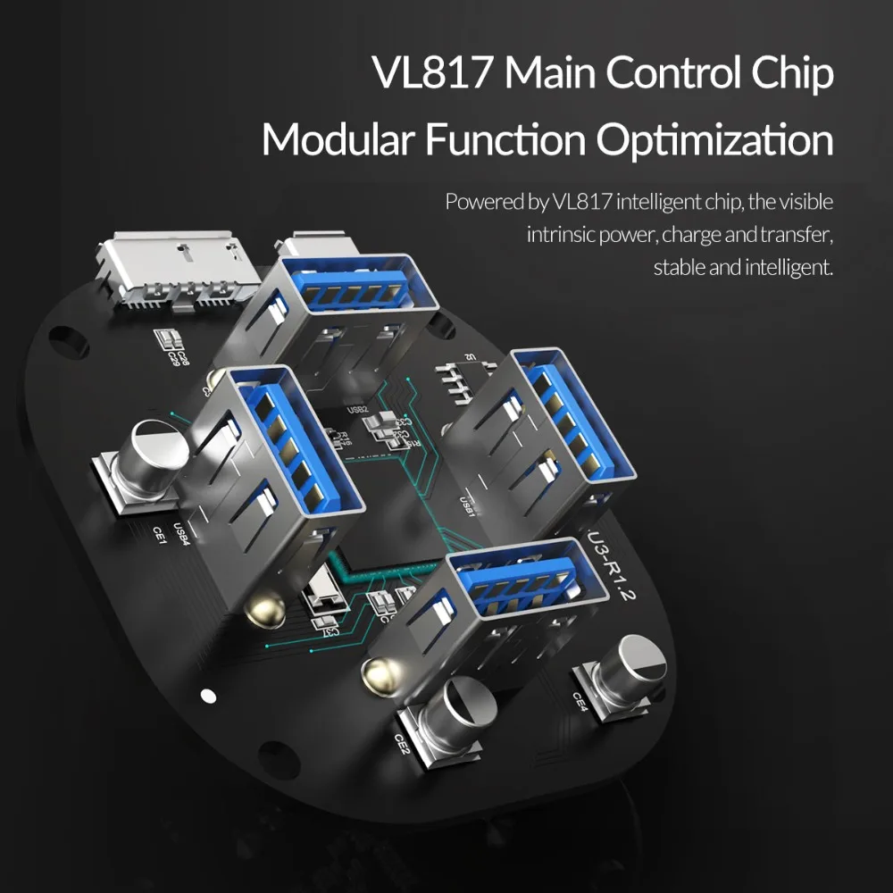Цена ORICO 4 7 портов USB3.0 концентратор прозрачный высокоскоростной с микро font b USB b font интерфейс питания font b usb b font хаб поддержка OTG для Mac Windows Linux