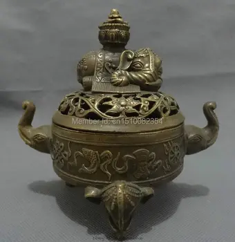 

Chinese Bronze Elephant Head Statue 8 Auspicious Symbol Incense Burner Censer