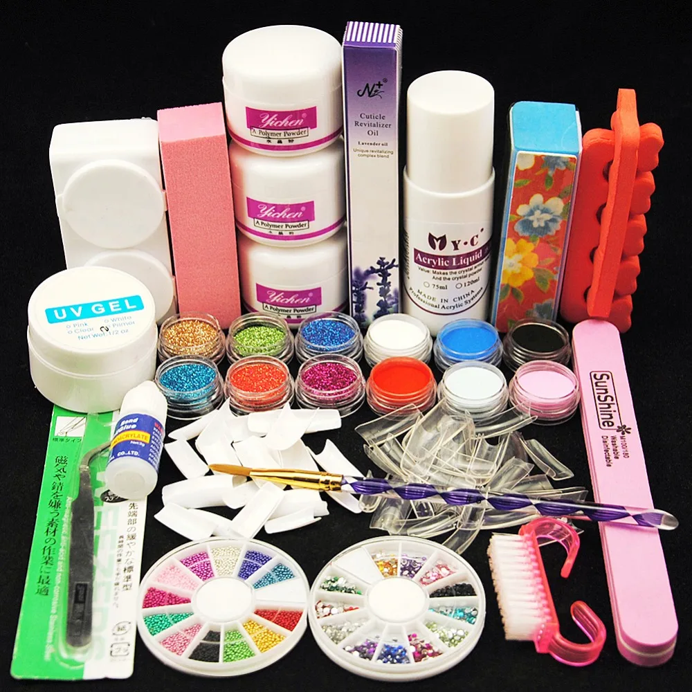 12 Color Powder Glitter Nail Art Tips Acrylic Liquid Brush ...