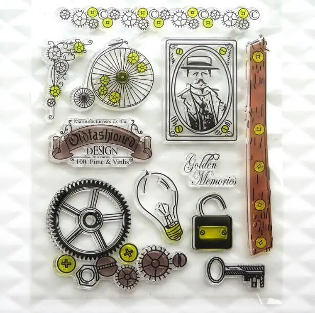 Scrapbook DIY Photo Album Card Rubber Chapter Transparent Seal Retro gear bike rims Clear Stamp 56 | Дом и сад