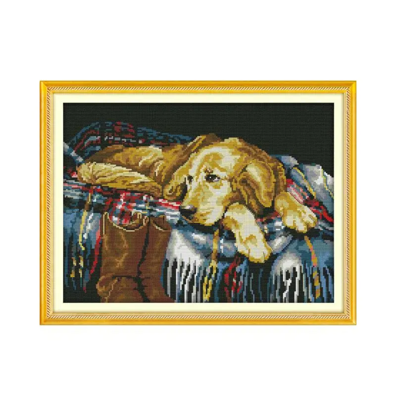 

New Joy Sunday Printed Cross Stitch Kits 11CT 14CT Animals Style Dogs Pattern DMC Cross Stitch Kits Embroidery Needlework Sets