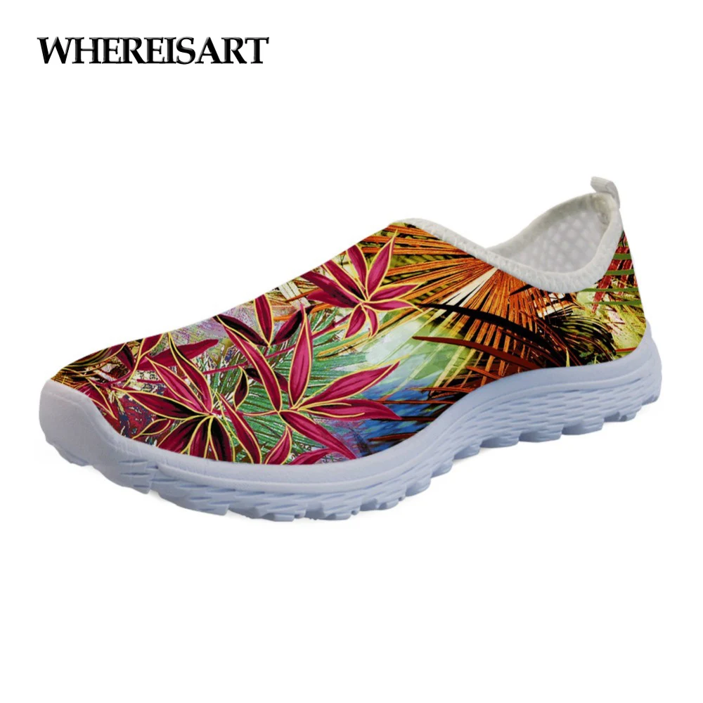 

WHEREISART Tropical Plants Fashion 3D Prints Flats Women Shoes Sneakers Spring Summer Mesh Super Light Shoes for Ladies Zapatos