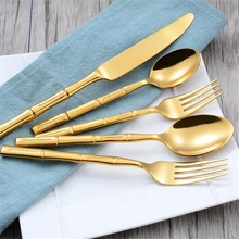 1 Set creative western gold cutlery flatware set spoon fork knife 5-piece suit high-grade stainless steel dinnerware tableware